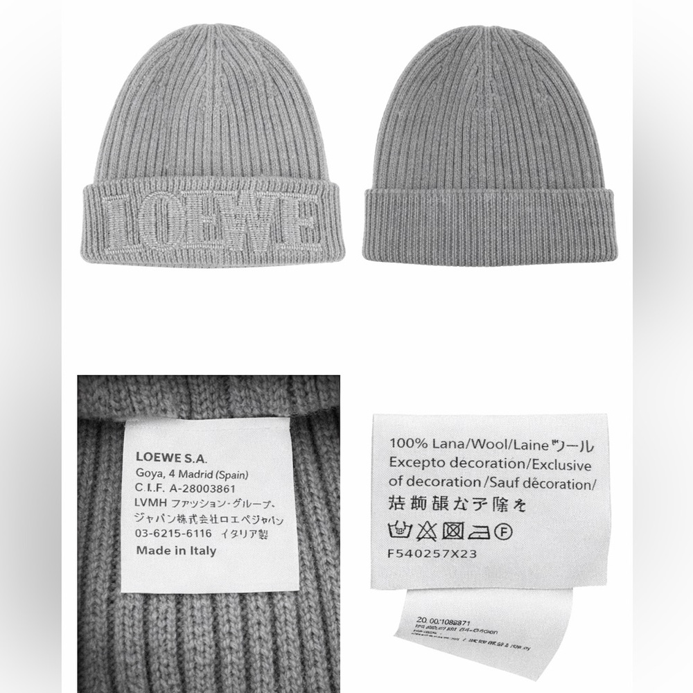 NOT FOR SALE -Loewe Logo Ribbed Wool Beanie Grey Made in Italy - Picture 3 of 3